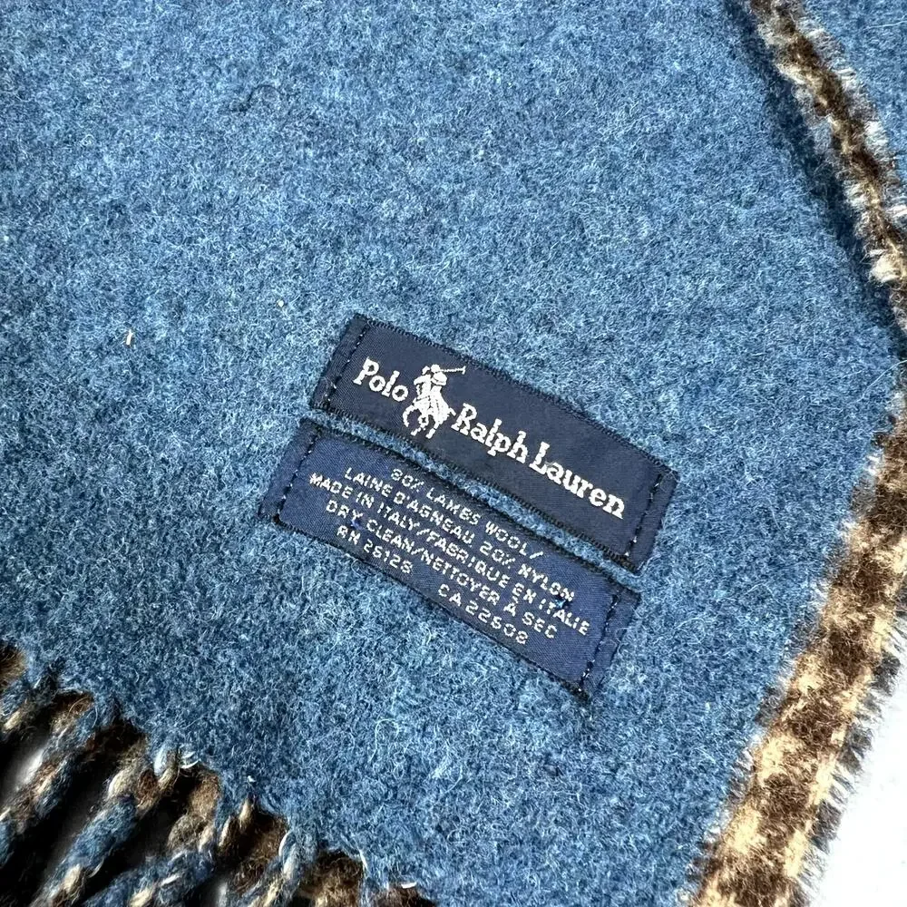 Polo Ralph Lauren Reversible Scarf Blue and Brown Wool